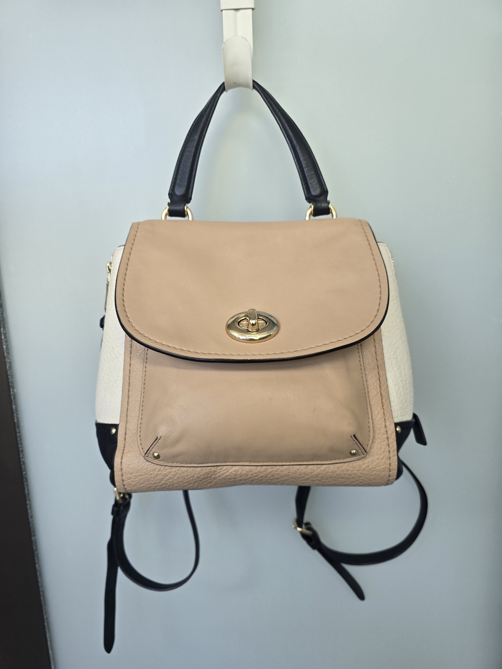 COACH F33401 Faye Leather Colorblock Convertible Top Handle Backpack Crossbody**